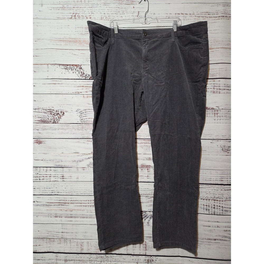 St Johns Bay Womens 24W Gray Corduroy Pants Straight Leg Comfort Waist Stretch